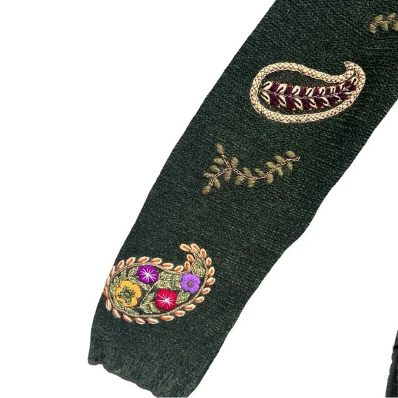 Vintage Rena Lange Cardigan Handmade Knit Embroidered Floral Paisley Fur Collar - Picture 12 of 16
